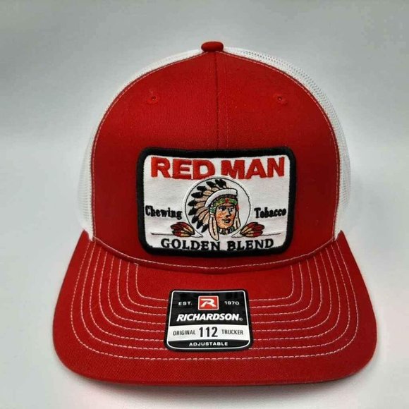 Richardson 112 High Quality Retro Red Man Chewing Red Trucker Hat Cap Chaw Snuff - Picture 6 of 8